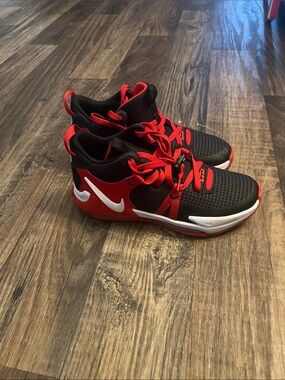 Youth Red and Black Athletic Sneakers with Lace Closure